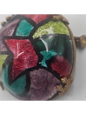 E.G. Limoges France Art Deco Enamel Brooch-Hand Painted c1930s Trombone Clasp
